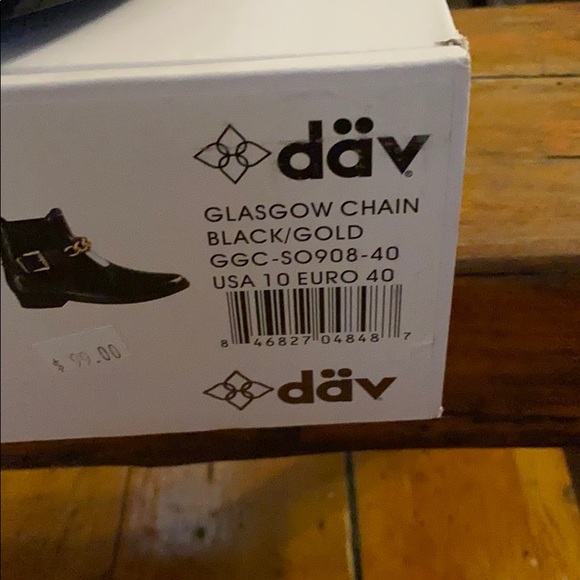 DAV Glasgow Chain Rain Booties Blk/Gold Sz 10 NIB - Picture 5 of 5